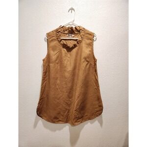 NWOT FLAX 100% Linen Sleeveless Tunic Ruffle‎ Neck Brown Size S Made Lithuania